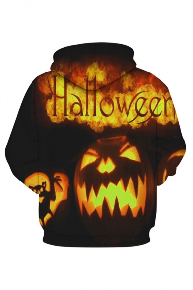 Harry Potter Halloween Pumpkin Fire 3D Printed Long Sleeve Drawstring Hooded Black and Yellow Drawstring Hoodie
