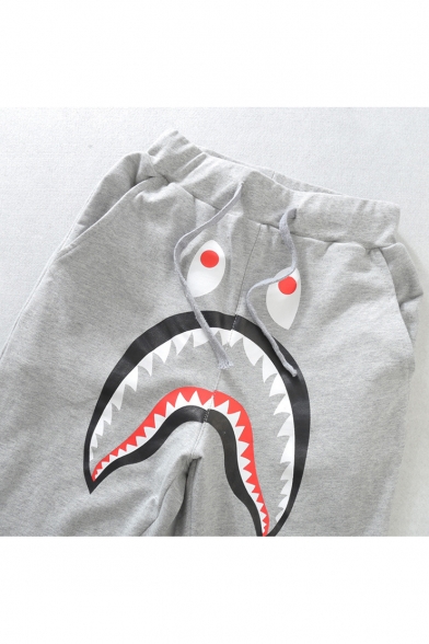 Hot Cartoon Shark Camouflage Letter Printed Drawstring Waist Casual Joggers Sweatpants