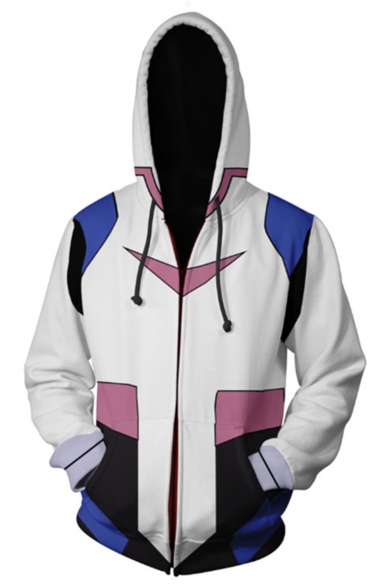Hot Fashion 3D Printed Cosplay Costume Long Sleeve White Zip Up Hoodie