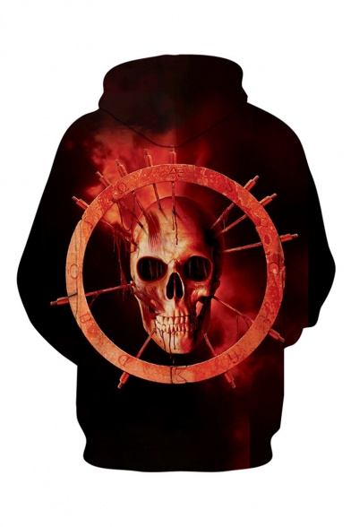 Hot Fashion Red Skull 3D Printed Long Sleeve Pullover Drawstring Hoodie