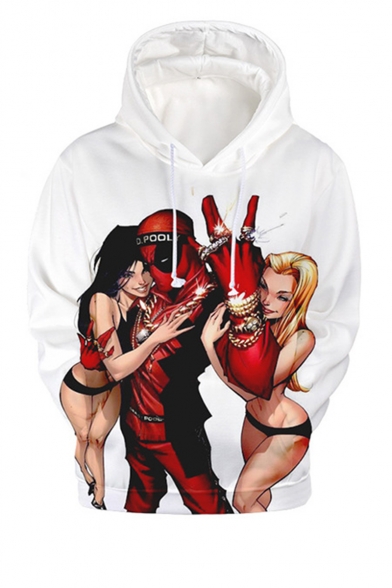 Hot Popular Funny Comic Girl 3D Printed Long Sleeve White Pullover Hoodie