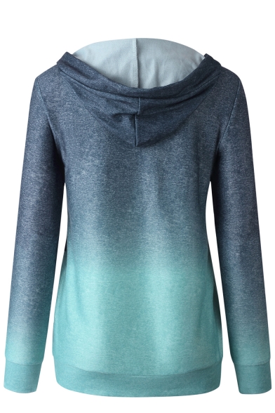 Hot Popular Womens Long Sleeve Button Embellished Straight Gradient Hoodie with Pocket