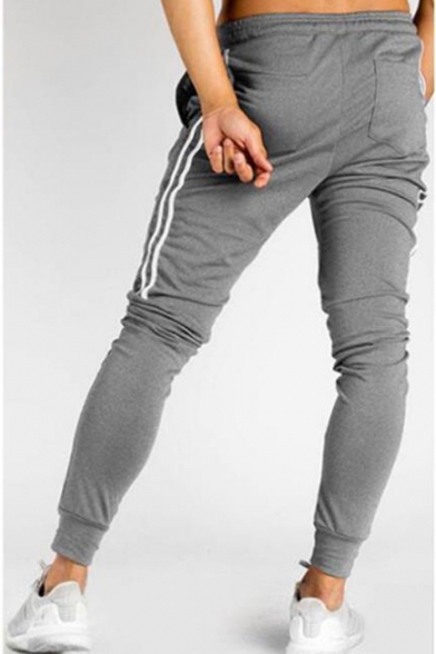 Men's Fashion Classic Stripe Side Drawstring Waist Cotton Sweatpants Sports Pencil Pants