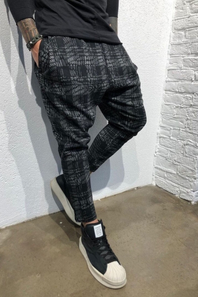 Men's Hot Fashion Plaid Printed Casual Cotton Harem Pants Sporty Pants