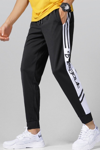 Men's New Fashion Contrast Stripe Side Letter Printed Drawstring Waist Trendy Sweatpants