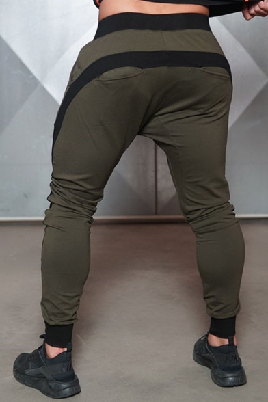 Men's New Stylish Colorblock Patched Drawstring Waist Trendy Sports Sweatpants Pencil Pants
