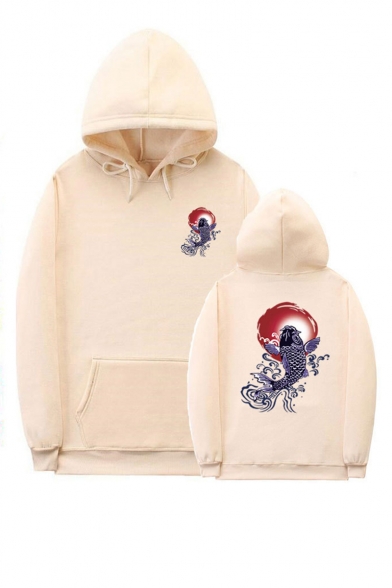 New Fashion Carp Printed Long Sleeve Casual Sports Unisex Pullover Hoodie