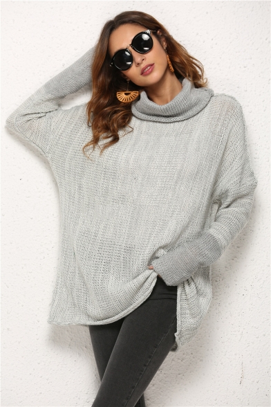 New Fashion Simple Turtleneck Long Sleeve Longline Pullover Sweater