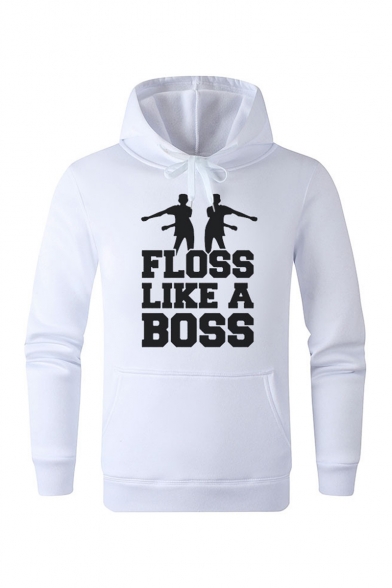 Popular Fashion Letter FLOSS LIKE A BOSS Printed Long Sleeve Sports Pullover Hoodie with Pocket