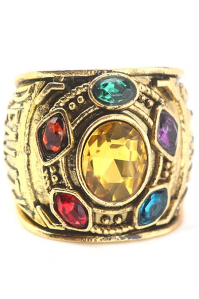 Popular Infinity Gauntlet Cosplay Diamond Studded Gold Ring