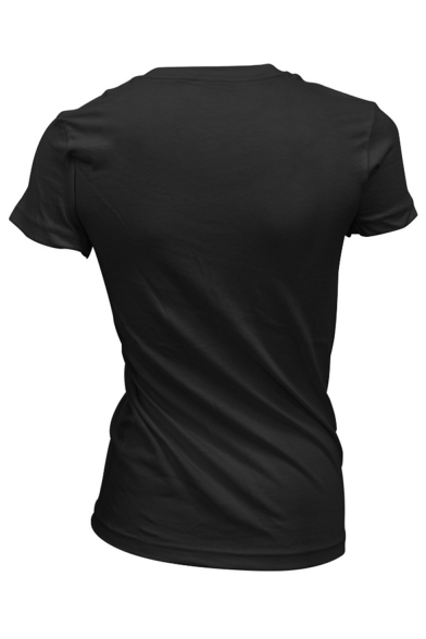 Summer Hot Stylish Cool Cat Print Short Sleeve V-Neck Short Sleeve Black T-Shirt