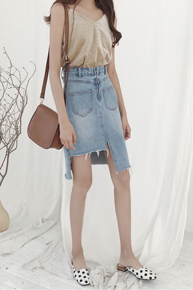 fitted denim skirt