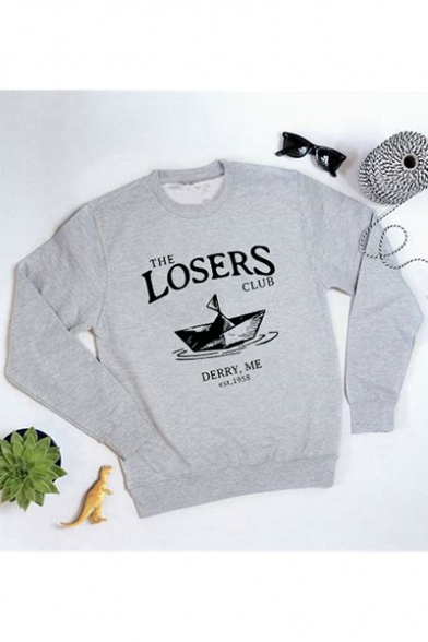 The Losers Club Cool Letter Printed Crewneck Long Sleeve Pullover Sweatshirt