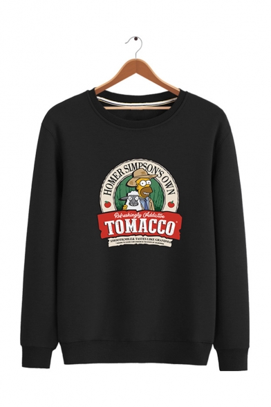 Trendy Letter TOMACCO Cartoon Printed Long Sleeve Loose Fit Casual Comfortable Sweatshirt