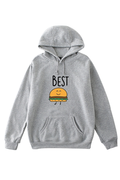 Unisex Popular Fashion Letter BEST FRIENDS Hamburger French Fries Cartoon Printed Long Sleeve Casual Sports Pullover Hoodie