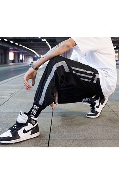 Unisex Trendy Contrast Stripe Printed Loose Fit Gathered Cuffs Hip Pop Track Pants