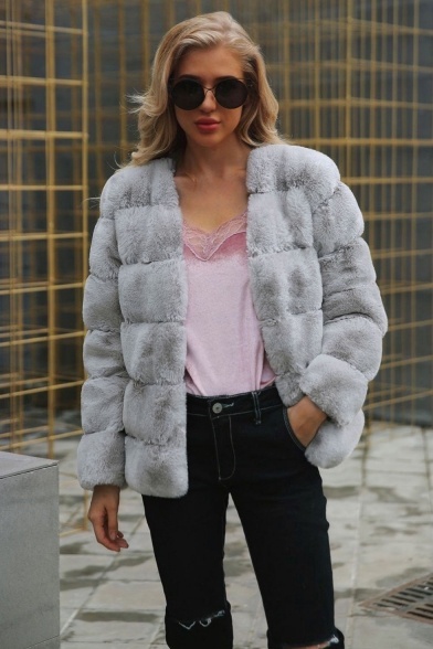 Winter Women Warm Solid Daily Faux Fur Coat Jacket Outdoor Parka Long Outerwear