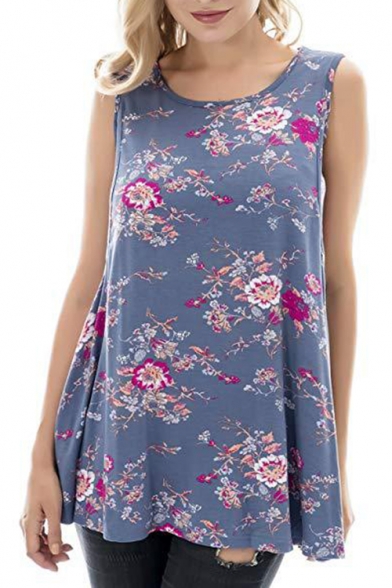 Women's Hot Fashion Floral Printed Round Neck Sleeveless Casual Tank Top