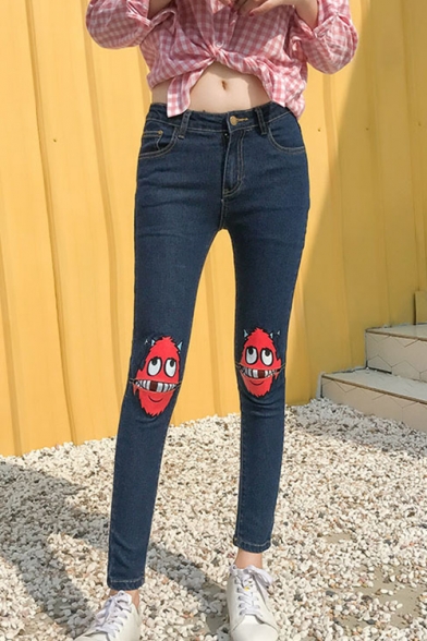 Women's Trendy High Waist Cartoon Print Skinny Cropped Jeans