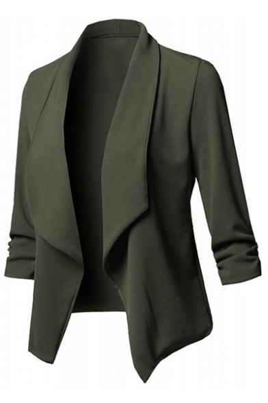 Womens New Stylish Simple Plain Lapel Collar Long Sleeve Open Front Fitted Blazer Coat