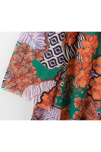 Womens Summer V-Neck Split Sleeve Floral Print Loose Shift Maxi Dress