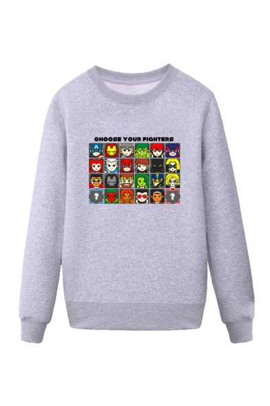 Comic Character Printed Round Neck Long Sleeve Unisex Casual Sports Pullover Sweatshirts