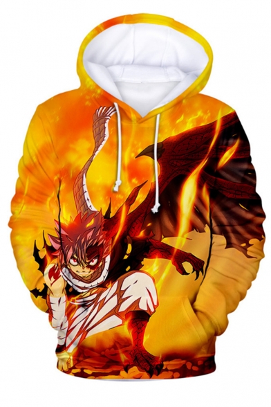 Yellow Flame Comic Character 3D Printed Long Sleeve Loose Fit Pullover Hoodie