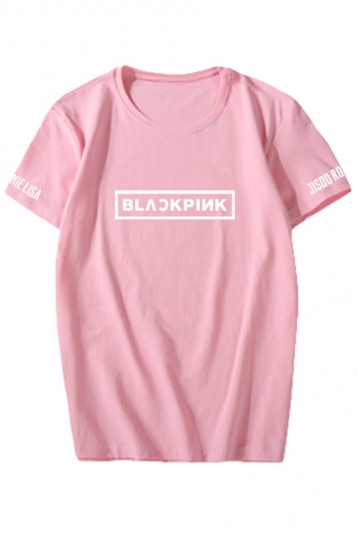 

Fashion Kpop Girl Group Letter Printed Round Neck Short Sleeve Loose Fit Cotton Tee, LC555801, Black;pink;red;white;gray;white-red;black-rose red