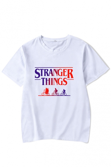 

Fashion Stranger Things Biker Printed Unisex Short Sleeve Casual Tee, LC558374, Black;pink;white;gray;navy