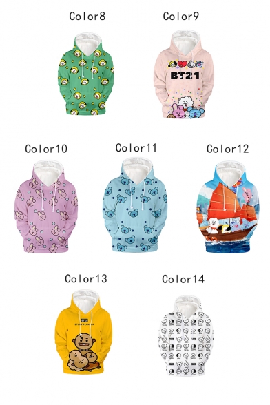 Hot Fashion Cute Cartoon All-Over Printed Long Sleeve Loose Fit Unisex Drawstring Pullover Hoodie