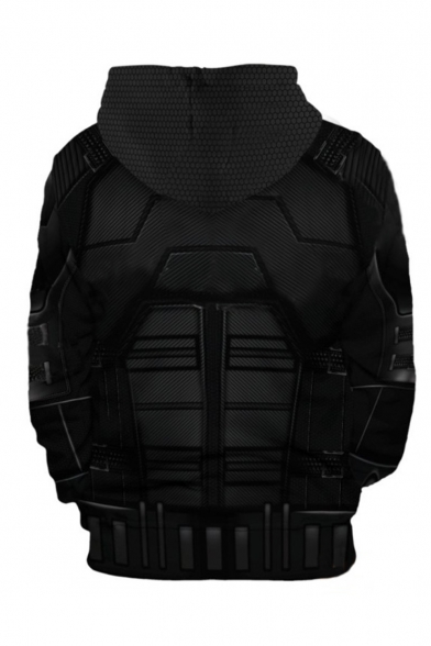 Hot Fashion Solid Color 3D Printed Drawstring Hooded Long Sleeve Casual Black Cosplay Zip Up Hoodie