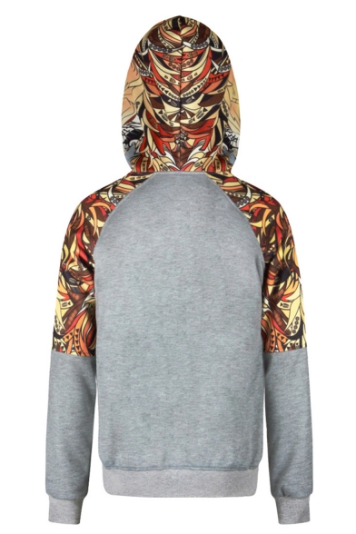 Men's New Fashion Colorblock Animal Printed Long Sleeve Casual Pocket Hoodie