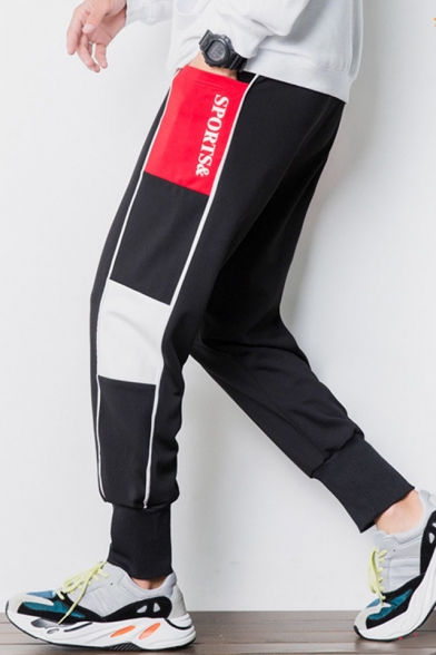 Men's Popular Fashion Colorblock Letter SPORTS Printed Casual Loose Sweatpants