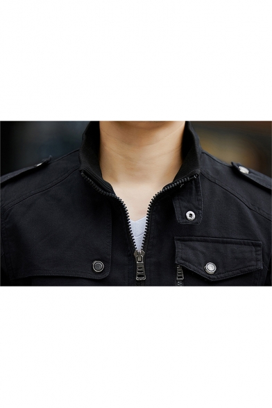 Mens New Stylish Simple Plain Lapel Collar Long Sleeve Button Detail Zip Up Casual Jacket Coat