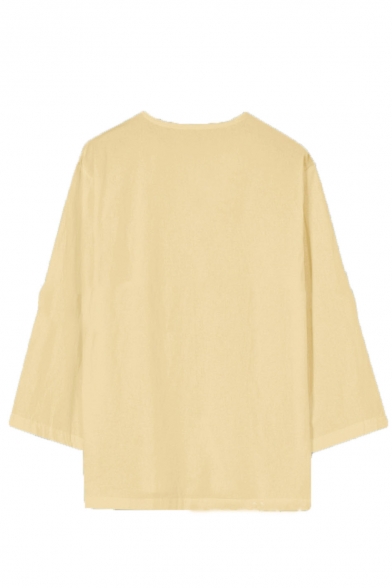 Mens New Trendy Plain Half Sleeve V-Neck Linen Casual Loose Basic T-Shirt
