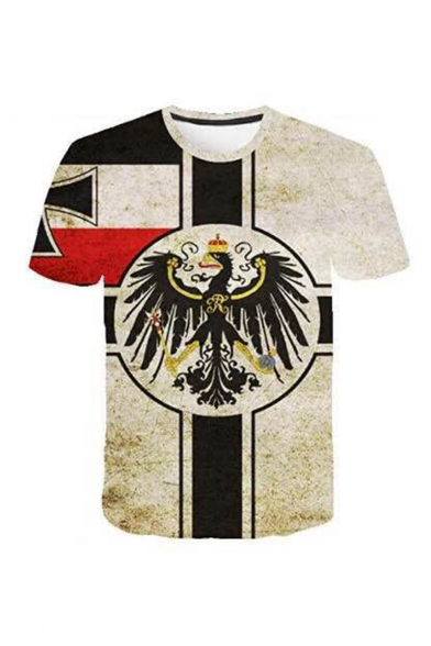 New Arrival Popular Eagle Comic Pattern Short Sleeve Round Neck Beige Casual T-Shirt