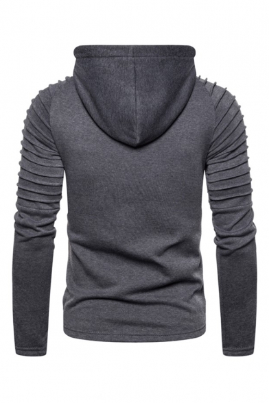 New Arrival Stylish Pleated Patched Long Sleeve Half-Zip Hooded Slim Fitness Simple Plain Men's Casual Sports Hoodie