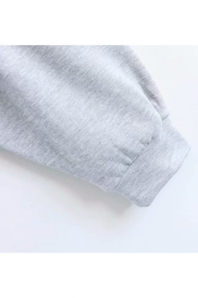 New Trendy Rocket Letter Cosmic Thrill Printed Long Sleeve Grey Pullover Loose Drawstring Hoodie