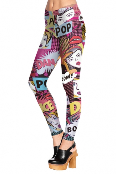 POP Cartoon Comic Girl Printed Slim Fit Athletic Pants Yoga Leggings