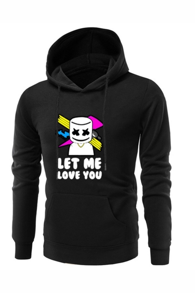 Popular DJ LET ME LOVE YOU Letter Printed Long Sleeve Black Casual Pullover Hoodie with Pocket