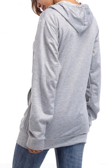 Simple Plain Long Sleeve Gray Hoodie With Pocket