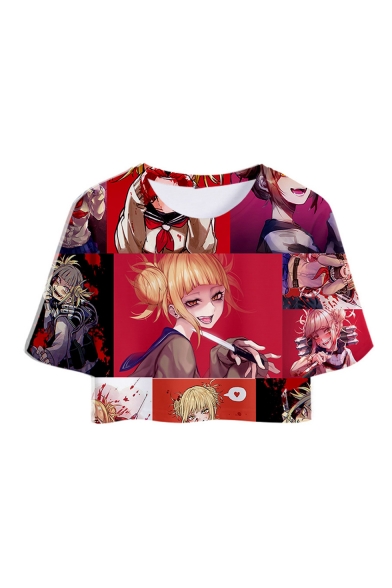 Summer Funny 3D Comic Anime Ahegao Character Printed Short Sleeve Cropped Tee