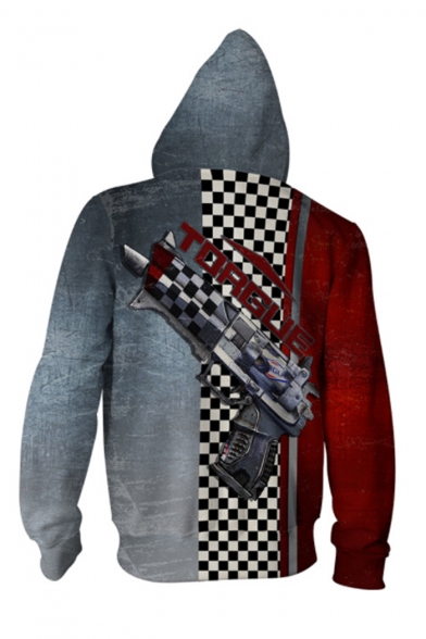 Torgue Checkerboard 3D Comic Cosplay Costume Long Sleeve Grey and Red Zip Up Hoodie
