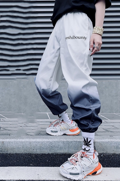 Unisex Street Style Fashion Ombre Color Letter Printed Hip Pop Loose Track Pants