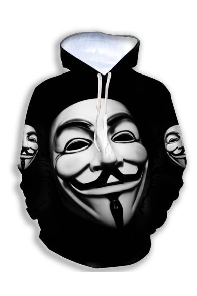 V for Vendetta Figure 3D Printed Black Long Sleeve Loose Pullover Hoodie