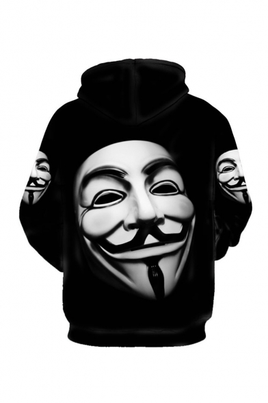 V for Vendetta Figure 3D Printed Black Long Sleeve Loose Pullover Hoodie