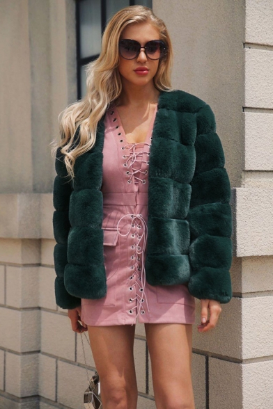 Women's Daily Regular Solid Colored Warm Short Fur Coat