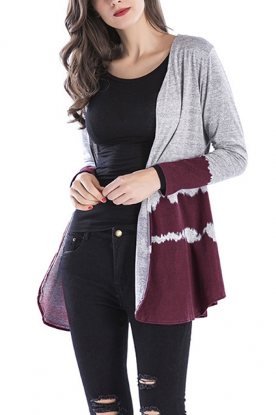 Womens Casual Loose Gradient Color Long Sleeve Open Front Cardigan Coat