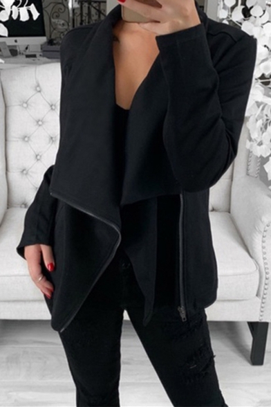 YYear Womens Long Sleeve Cowl Neck Stylish Oblique Zipper Sweatshirt Jacket
