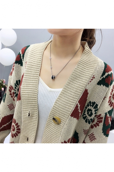 Womens Stylish Floral Print Boxy Flared Sleeve Single Button Cardigan Coat